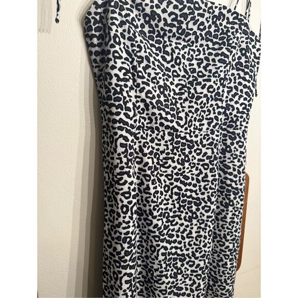 My Girl White Black Animal Print Tie Shoulder Straps Smocked Mini Dress Size 10 - Picture 3 of 4